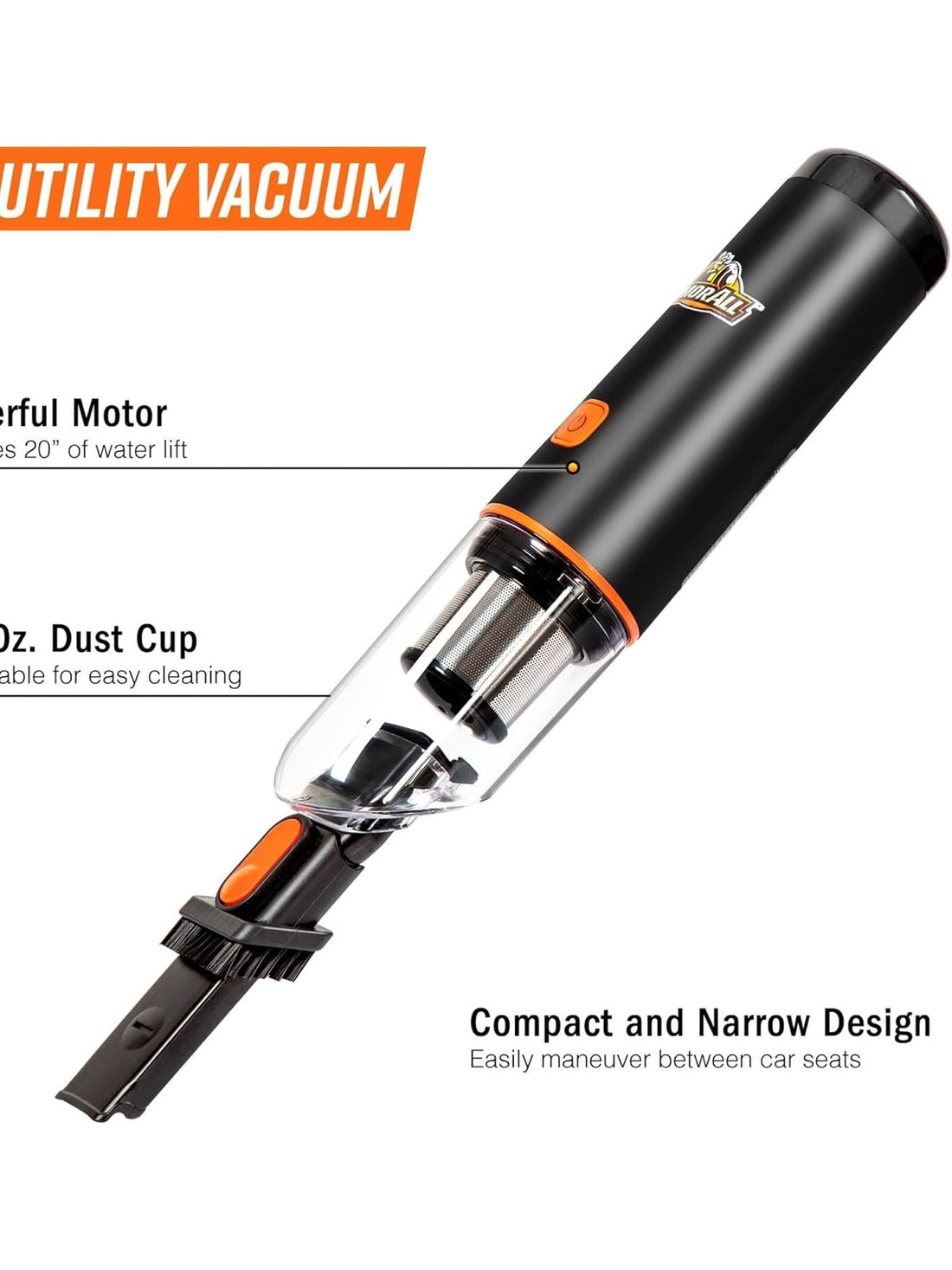 7.4V Cordless Car Home Vacuum 6.5KPA Powerful Suction Reusable Cartridge Filter