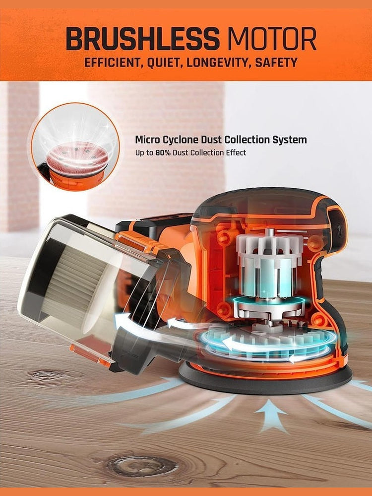 Tacklife Cordless Random Orbital Sander 20V Brushless with Battery 12000 OPM