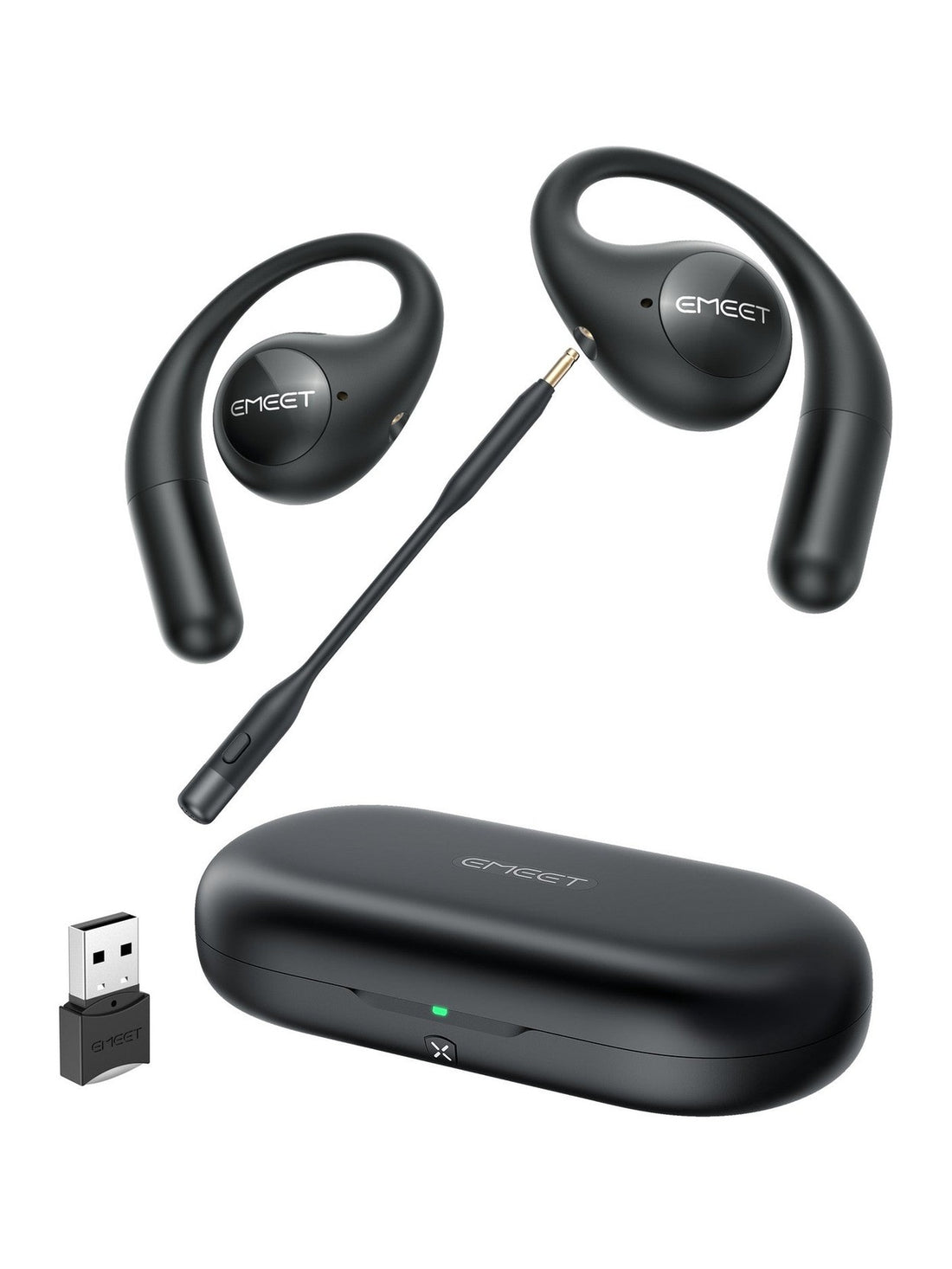 EMEET Airflow Open-Ear Earbuds w/ Detachable Boompole & Noise Cancellation,Black ANM Liquidation