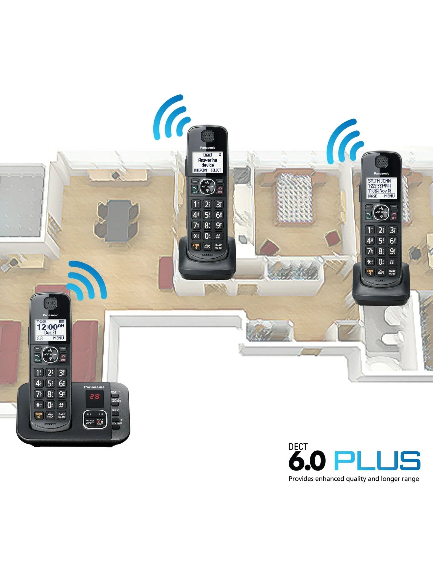 Panasonic KX-TG3833M 3-Handset Cordless Phone System - Certified Refurbished ANM Liquidation