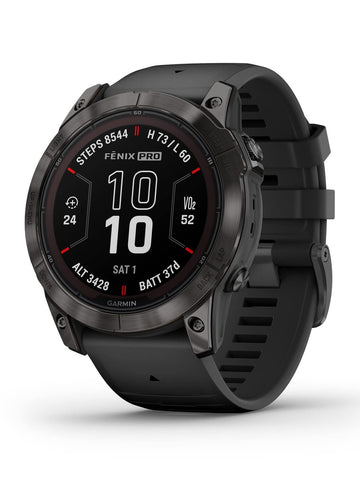 Garmin fēnix 7X Pro Sapphire Solar GPS – Carbon Gray DLC Titanium w/ Black Band