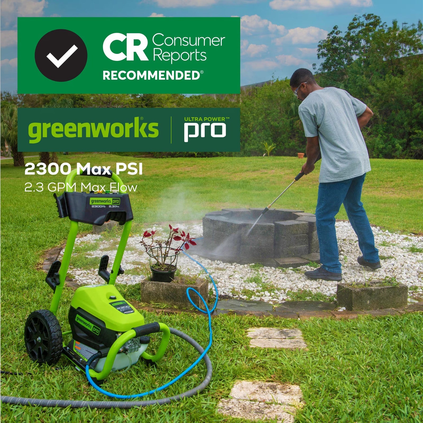 Greenworks - Pro Electric Pressure Washer up to 2300 PSI at 1.2 GPM - Green ANM Liquidation