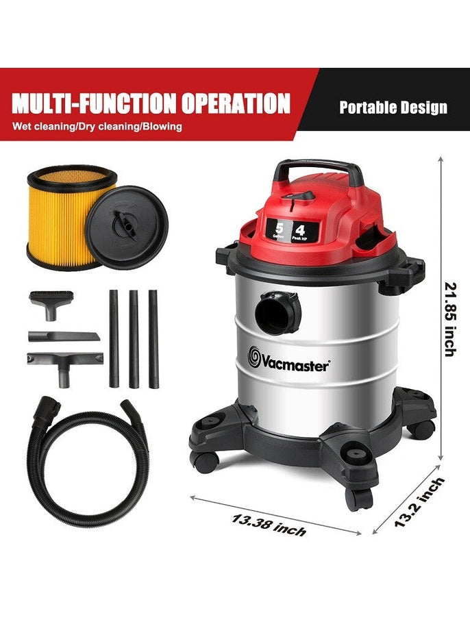 Vacmaster 5 Gal 4 Peak HP Wet Dry Shop Vacuum Cleaner Stainless Steel Tank VAC