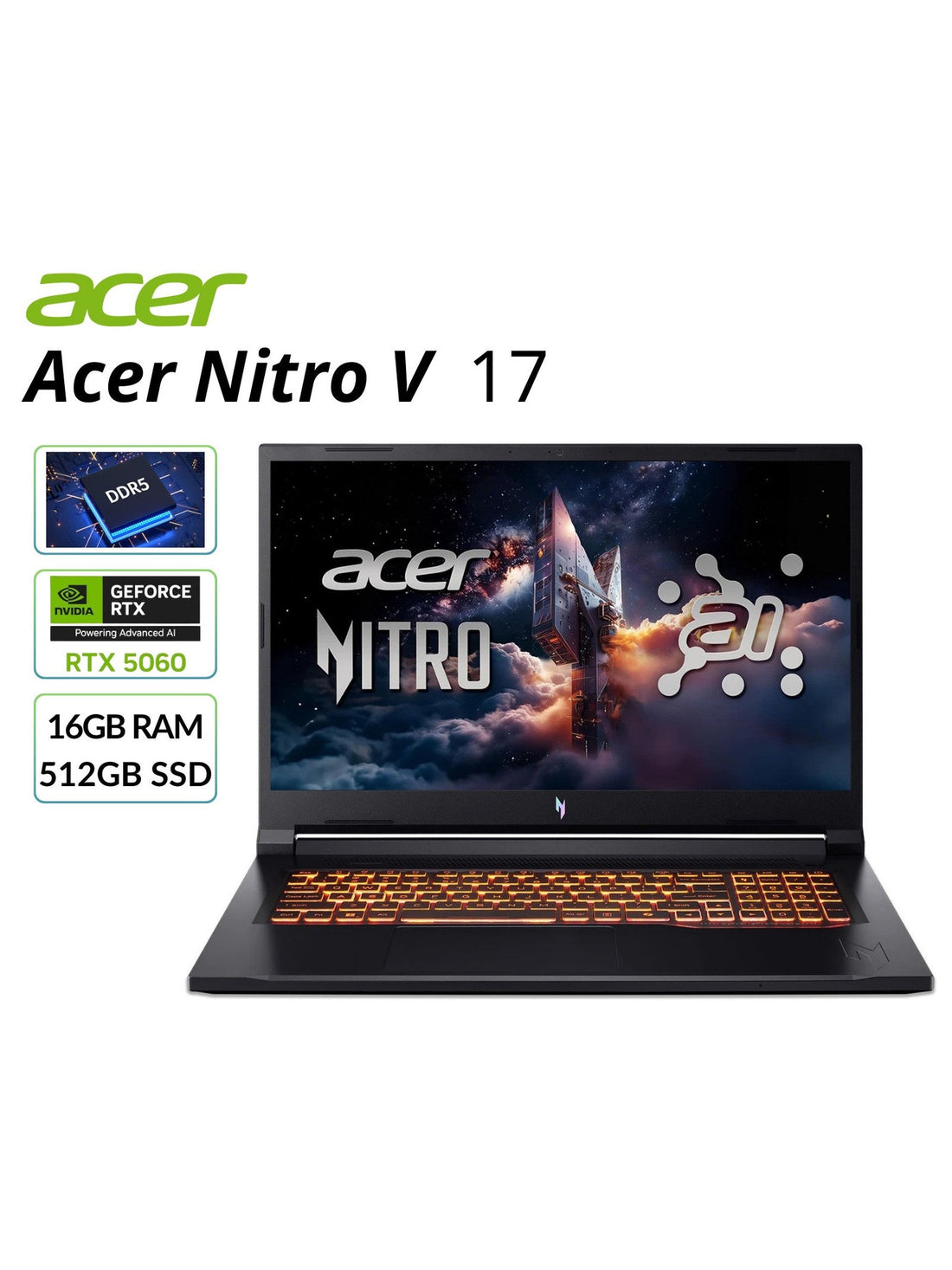 Acer Nitro V 17.3" FHD Gaming Laptop NVIDIA RTX5060 16GB 512GB SSD ANV17-41-R8ML