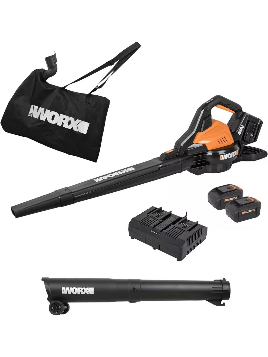 WORX - 40V 185 MPH 350 CFM Cordless Leaf Blower/Vac/Mulcher (2 x 4.0 Ah Battery ANM Liquidation