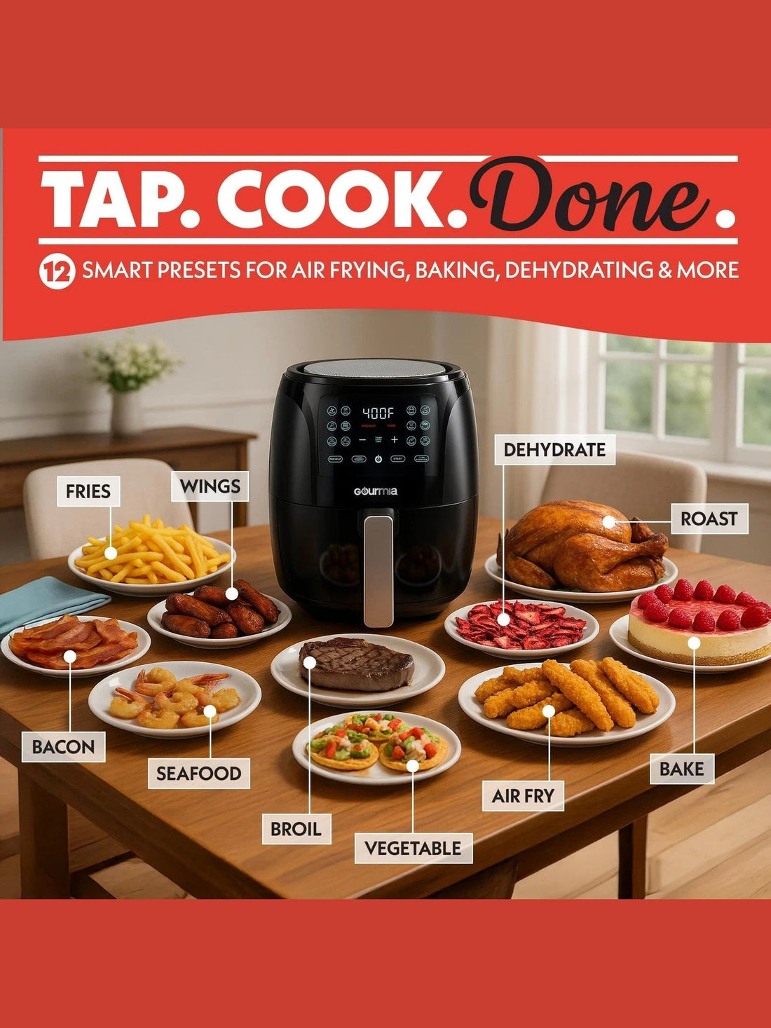 Gourmia Air Fryer Oven Digital Display 4 Quart Large AirFryer Cooker 12 (GAF486)