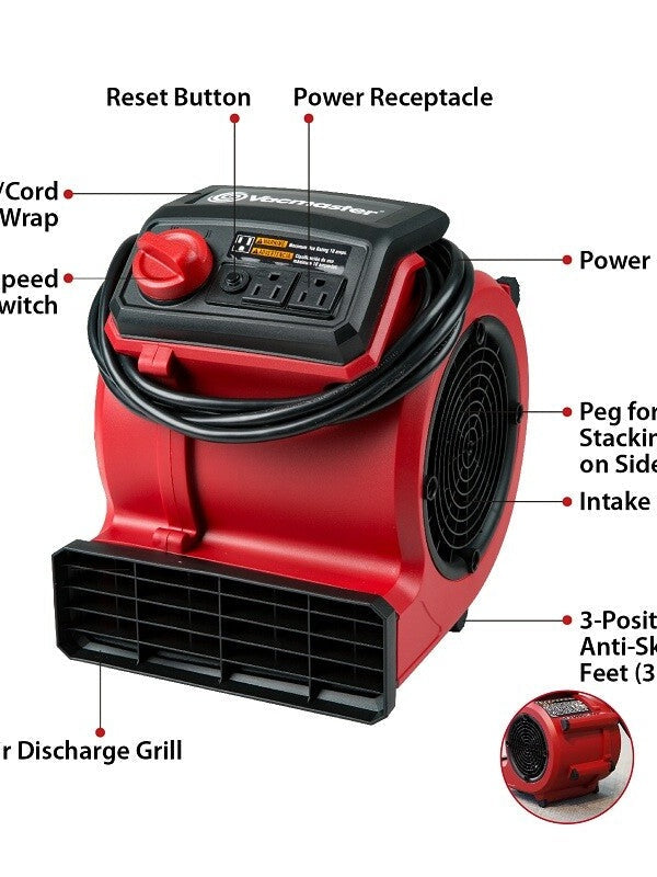 Vacmaster Air Mover Blower Fan Dryer Cooling Carpet Wall Floor Dryers 3-Speed